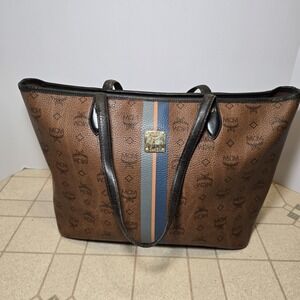 Mcm Visetos Stripe Tote Leather Bag FUC Purse Large Brown Signature No Hangtag